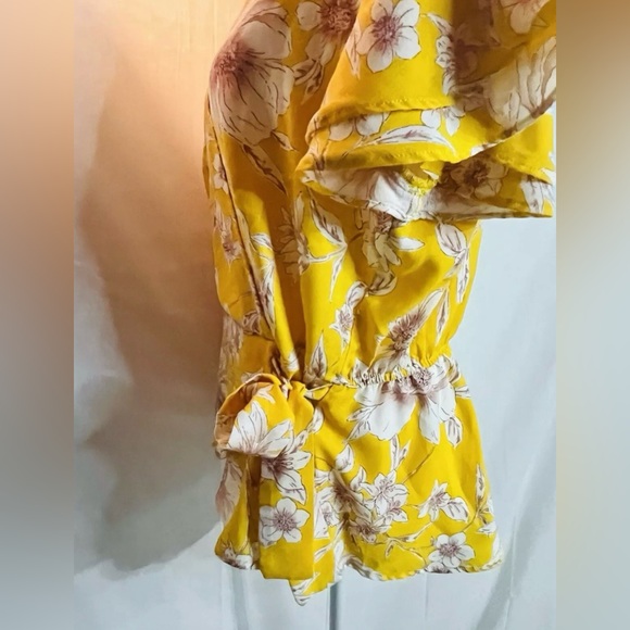 Meraki Woman's Yellow Floral V-Neck Short Sleeve Waist Tie Blouse Size XL NWT - Picture 8 of 14